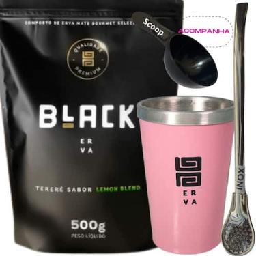 Imagem de Kit Tereré Black Erva Mate 500g+ Copo Alumínio Térmico ROSA + Bomba Tr