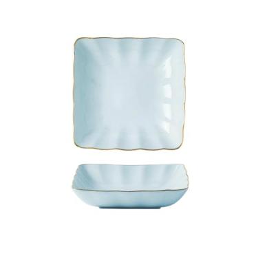 Imagem de Conjunto de tigelas e pauzinhos de cerâmica domésticos Phnom Penh pintado à mão celadon - prato quadrado de 20 cm