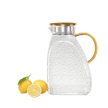 Imagem de Jarro Jarra de água vidro 1,8 L com tampa e bico pulverização alça para geladeira adequada para quente/fria, chá gelado, suco