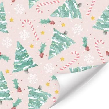 Imagem de TOARTI Papel de parede rosa de Natal de pinheiro pequeno papel de contato de Natal para armários papéis de cobertura de gaveta papel de parede autoadesivo de Natal para férias de inverno papel de