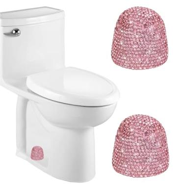 Imagem de 2 peças de tampas decorativas de parafuso de vaso sanitário alto com strass brilhante, tampas de vaso sanitário para decoração de banheiro, fácil de instalar (rosa)