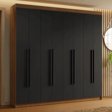 Imagem de Guarda-Roupa Casal 8 Portas Batentes Rustic/Preto/Preto Saturno Madesa