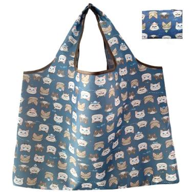 Imagem de Sacola grande dobrável de nylon reutilizável, lavável na máquina, bolsa dobrável portátil adequada para compras