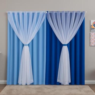 Imagem de Cortina Voil com Forro, 3,00x2,20m, 2 Panos, Decorativa para Sala e Quarto, Branco (AZULBB/ROYAL)