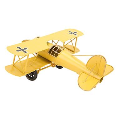 Imagem de YOUTHINK Avião de Ferro Forjado, Modelo Biplano Vintage para Decoração de Casa, Estrutura estável. Ornamento Moderno de Aeronaves de Metal Com Corrente de Metal para Pendurar, Estilo (YELLOW)
