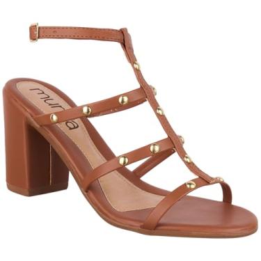 Imagem de Sandália Feminina Tiras Gladiadora Enfeite Metalizado Salto Bloco Alto Elegante Munita (CARAMELO, BR, Adulto, Numérico, 39)