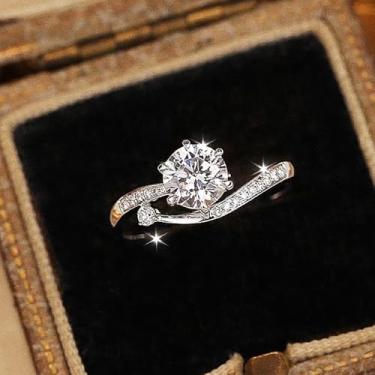 Imagem de Anéis femininos Graceful Eternity para noivado, aliança de casamento luxuosa com zircônia cúbica redonda brilhante, 7, Latão, Zircônia cúbica