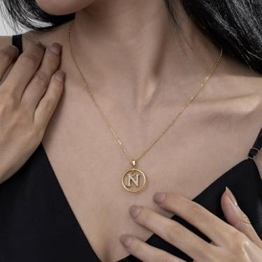 Imagem de Colar de strass com inicial A-Z - Joias delicadas com pingente circular com corrente ajustável, colar de alfabeto personalizado para mulheres,, F, Aço inoxidável, Sem Pedra Preciosa