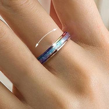 Imagem de Anéis Fidget para mulheres e homens, anel giratório de aço de titânio para alívio da ansiedade, estresse, glitter, jateamento de areia, joia de ansiedade para presentes femininos, Liga de aço, Sem
