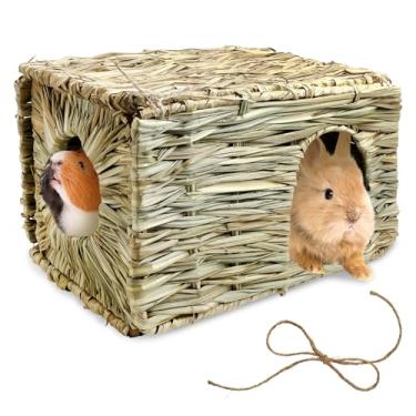 Imagem de Tfwadmx Rabbit Grass House – Cama de feno de alga marinha tecida à mão natural, brinquedo de cabana esconderijo para coelho, hamster, porquinho-da-índia, chinchila, furão