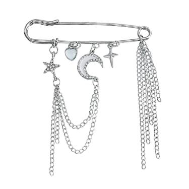 Imagem de Broche de segurança com correntes penduradas, pingentes decorativos punk gótico, broches, broche para suéter, vestido, saia, alfinetes, alfinetes, emo, Small, Metal, Sem Pedra Preciosa