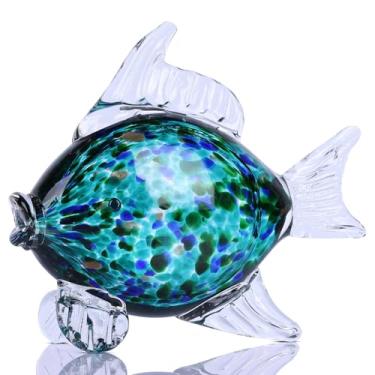 Imagem de LINYTHER Large Glass Fish Figurine for Home Decor, Hand Blown Art Glass Ocean Animal Statue, Decorative Coastal and Beach Themed Sculpture for Table, Shelf, Bathroom, Living Room or Office