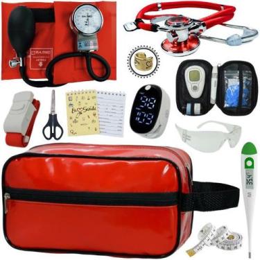 Imagem de Kit Enfermagem Aparelho de Pressão Estetoscópio Medidor Glicose Comple