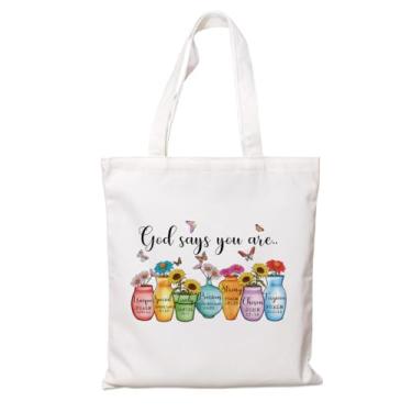 Imagem de Bolsas bíblicas para mulheres - God Say You are Unique, Inspirational Bible Verse Canvas Bag, Sacola de lona estética, presente de aniversário para suas amigas, mulheres, presente de Dia das Mães