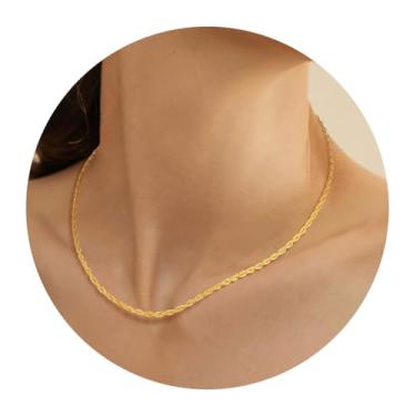 Imagem de Colar de corrente de corda para homens e mulheres, aço inoxidável de 2 mm e 3 mm, banhado a ouro 18K, corrente em camadas ou pingente, 16in, Aço inoxidável, Sem Pedra Preciosa