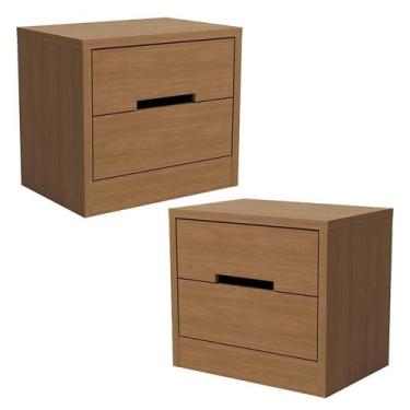 Imagem de Kit 02 Mesas De Cabeceira 2 Gavetas 54 Cm S822 Kappesberg Canela