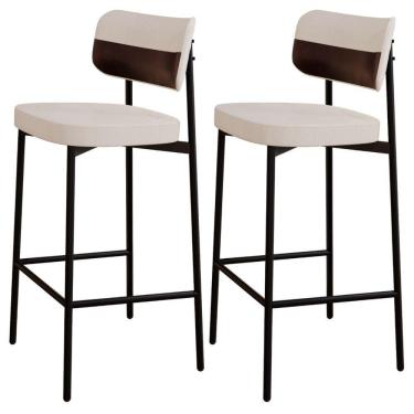 Imagem de Kit 02 Banquetas Alta Bar Cozinha Sala De Jantar Aço Preto Kaira C01 Linho Palha Courino Café - Lyam Decor