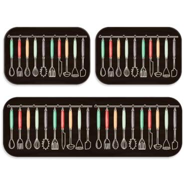 Imagem de Kit 3 Tapetes para Cozinha Moderno Antiderrapante - Passadeira + 2 Tapetes Decorativos Jogo de Cozinha (TPCOZ1079)