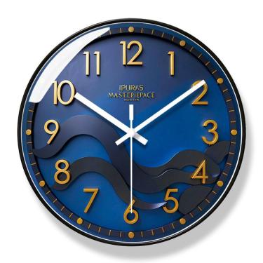 Imagem de Relógio de parede Modern Wave 30cm redondo azul com números dourados