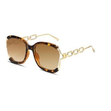 Imagem de BOTEN Óculos de sol quadrados grandes para mulheres e homens anos 70 retrô armação grande óculos de sol moda luxo corrente pernas sunnies, Casco de tartaruga, Oversized