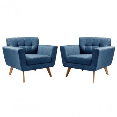Imagem de Conjunto 2 Poltronas Bruna Confortável Decorativa Moderna - Linho Azul 330