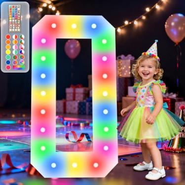 Imagem de Letreiro de 1,2 m com números iluminados, 34 cores que mudam com controle remoto, bolsa de água, números iluminados de 10 m, para decoração de festa de aniversário de 10, 30, 60 anos, pano de fundo