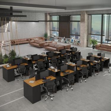 Imagem de Estação De Trabalho 20 Lugares Office Tech 20 Mesas 16 Armár - Preto E Cedro Preto E Cedro