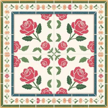 Imagem de HOMETITUTE 10 peças padrão rosa vermelha 30,5 x 30,5 cm com borda colorida, adesivos de piso de vinil removíveis, autoadesivos, faça você mesmo, para cozinha, banheiro, sala de estar, entrada