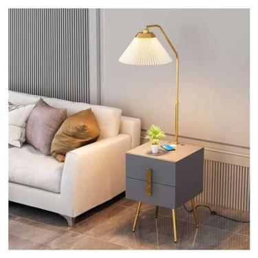 Imagem de Luminária de chão Candeeiro de pé com mesa e 2 gavetas, cabeceira moderna meados do século porta USB, candeeiros para sala estar, quarto escritório doméstico(Gray)
