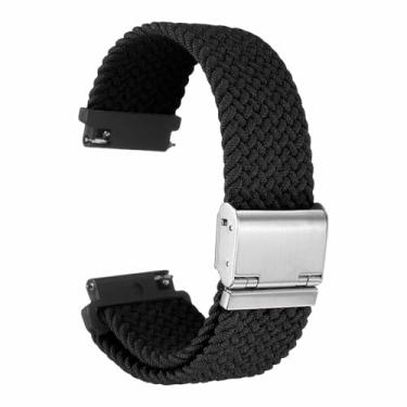 Imagem de HARFINGTON Pulseira de relógio trançada de nylon de liberação rápida, pulseira de reposição com fivela de aço inoxidável, Preto, 16mm