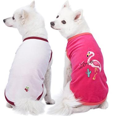 Imagem de Pacote de 7 estampas Blueberry Pet com 2 camisetas novas macias e confortáveis para cães, Roupinha Pet, 2 estampas pacote com 1 camiseta ZebraBlueberry Pet Back Length 14''