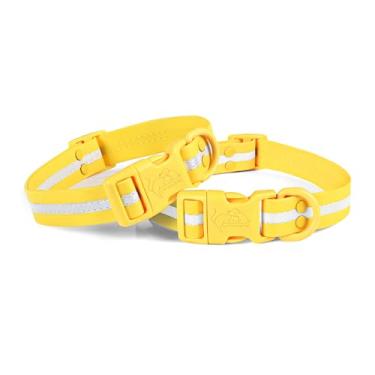 Imagem de lynxking Coleira refletiva impermeável ajustável durável para cães pequenos, médios e grandes, material de PVC de fácil limpeza, pacote com 2