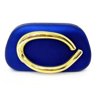 Imagem de Bolsa clutch de acrílico feminina clássica redonda para noite bolsa vintage de metal para guidão para festa de casamento e formatura., Azul fosco