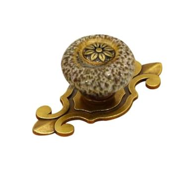 Imagem de Puxadores de gaveta de bronze antigo estilo étnico puxador de cerâmica vintage armário (branco)