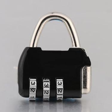 Imagem de Cadeado de combinação de bronze antigo, cadeado de segurança estilo vintage com código de 4 dígitos, cadeado decorativo sem chave (preto)