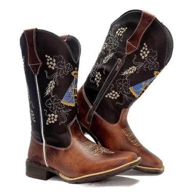 Imagem de Bota Country Feminina Texana Nossa Senhora Aparecida Couro Cano Alto B