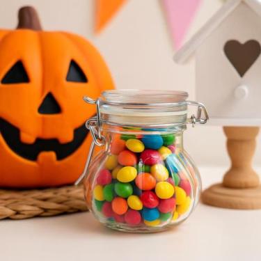 Imagem de Mini Pote Hermético de Vidro 100ml Formato Abóbora com Tampa Metálica 