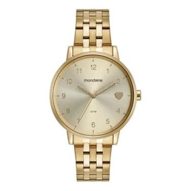 Imagem de Kit Relógio Feminino Coração Dourado Mondainecolar Original