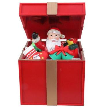 Imagem de Caixa De Presente Natal Natalino Papai Noel Abre Fecha Led Som Musica 