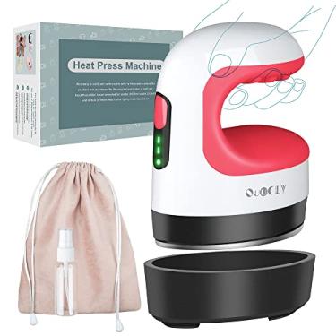 Imagem de Mini máquina de prensa térmica QuuCLY, mini ferros para artesanato, prensa térmica portátil fácil para camisetas, sapatos, chapéus e pequenos projetos de transferência de vinil HTV (vermelho)