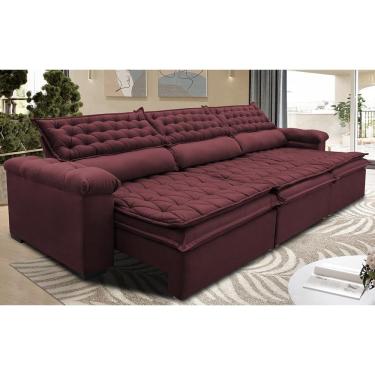 Imagem de Sofá Retrátil E Reclinável 3,52m Molas Ensacadas Cama Inbox Botonê Espuma Viscoelástico Vinho