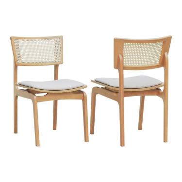 Imagem de Kit 2 Cadeiras Apollo Madeira Maciça Encosto Telinha Assento Anatômico - Natural Estofado Corano Bege