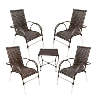 Imagem de Kit 4 Cadeiras Poltrona E Mesa De Centro Vênus Trama Tabaco