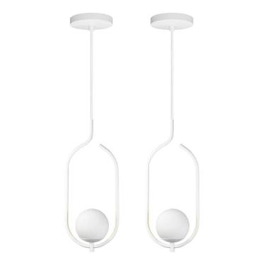 Imagem de Kit 2 Pendentes Lustres On Clip Branco Globo De Vidro Branco
