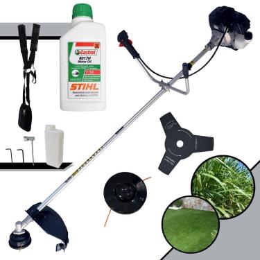 Imagem de Roçadeira Multifunções Com Sistema Antivibração Toyama RT43LB-25A 43cc 1,7HP Aparador de Grama Com Cabeçote de Nylon + Lâmina 3 Pontas + ÓLEO STIHL 2T