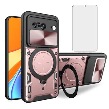 Imagem de Asuwish Capa de celular para Google Pixel 8 5G Slide Camera Magnetic Cover com protetor de tela de vidro temperado e suporte de anel acessórios para celular híbrido fino Pixel8 Oito mulheres homens