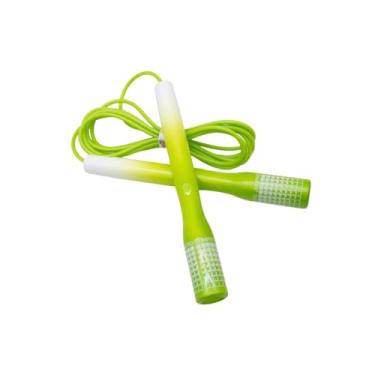 Imagem de KSY Corda de pular arco-íris (J-710, verde) – Corda cardiovascular ajustável para exercícios físicos femininos e em casa | Alças macias, cabo de PVC liso, design leve | Feito na Coreia