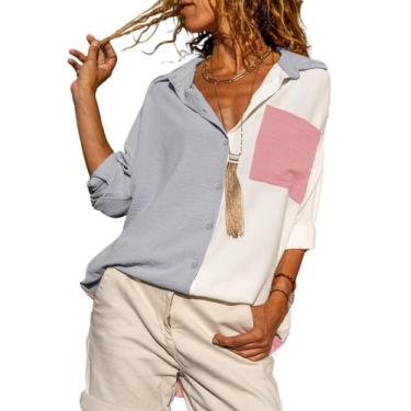 Imagem de Blusa Astylish feminina casual com decote em V, camisa de seda com bot
