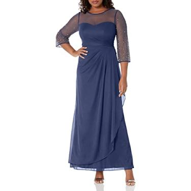 Imagem de Alex Evenings Vestido feminino longo evasê para mãe da noiva com gola e mangas ilusão (tamanhos pequenos e regulares), Wedgewood embelezado, 52