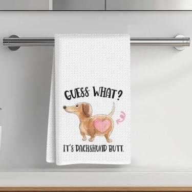 Imagem de Toalhas de cozinha com estampa de dachshund fofas 35 x 61 cm, toalha de prato decorativa de microfibra absorvente, toalhas de mão de waffle para cozinha, casa, banheiro, presentes para amantes de cães
